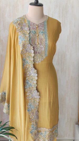 Pure chinnon embroidered semi stitched suit