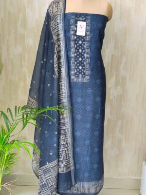 Indigo colour digital print linen suit set