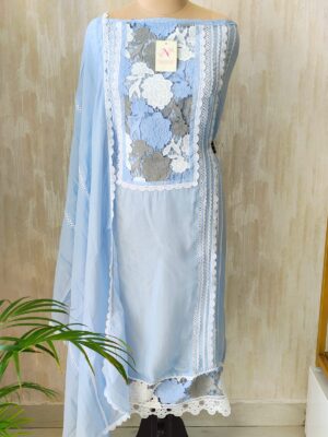 Powder blue organza unstitched suit set