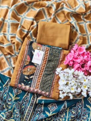 Soft Muslin Kalamkari Suit with Sequence and beads work