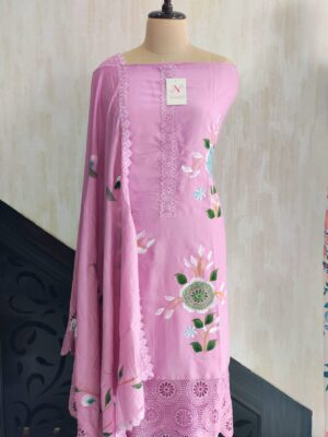 Glace Cotton Suit Set with Hand Paint Design