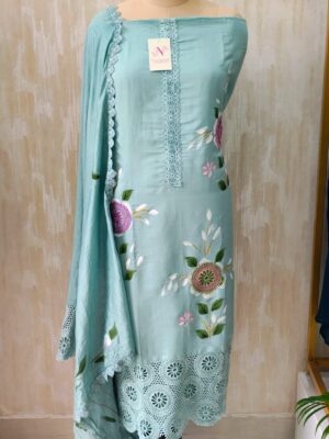 Glace Cotton Suit Set with Hand Paint Design
