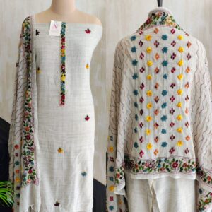 Khadi cotton with phulkari duppta unstitched suit set