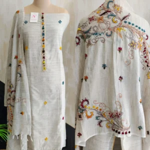 Khadi cotton with phulkari duppta unstitched suit set