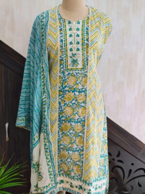 Mul chanderi printed semi stitched suit set